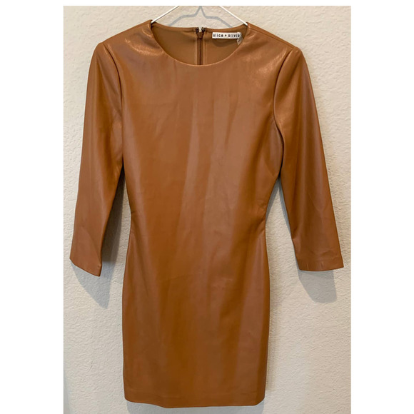 ALICE + OLIVIA Inka Long Sleeve Faux Leather Body-Con Dress (2) - Picture 6 of 9